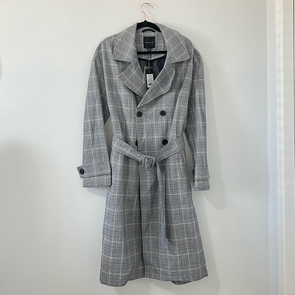 NWT Dynamite Belted Plaid Trench Coat Size S - Picture 4 of 7